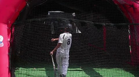 Portable baseball batting cage Stock Footage 39817340