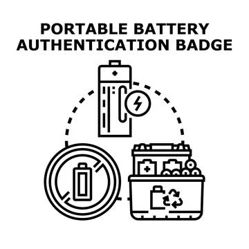 Portable battery authentication badge concept illustration Stock Illustration