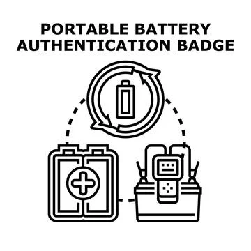 Portable battery authentication badge concept illustration Stock Illustration