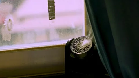 Portable Black Diffuser Emitting Vapor By Window Stock Footage 346454359