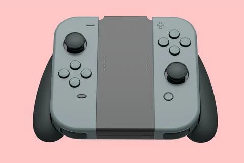 Portable black video game controllers attached to touch screen on pink Stock Illustration