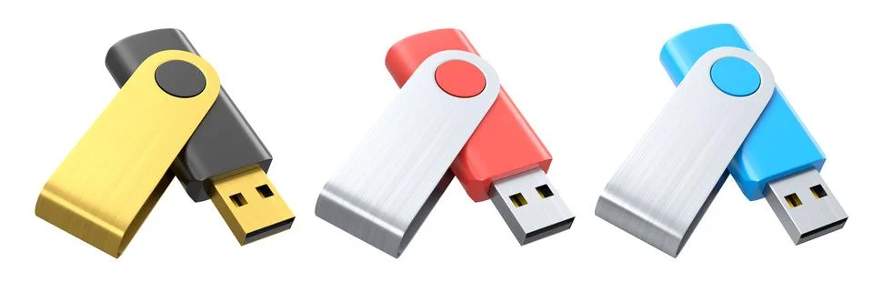 Portable blue USB flash drive stick for workspace isolated on white backgroun Stock Illustration