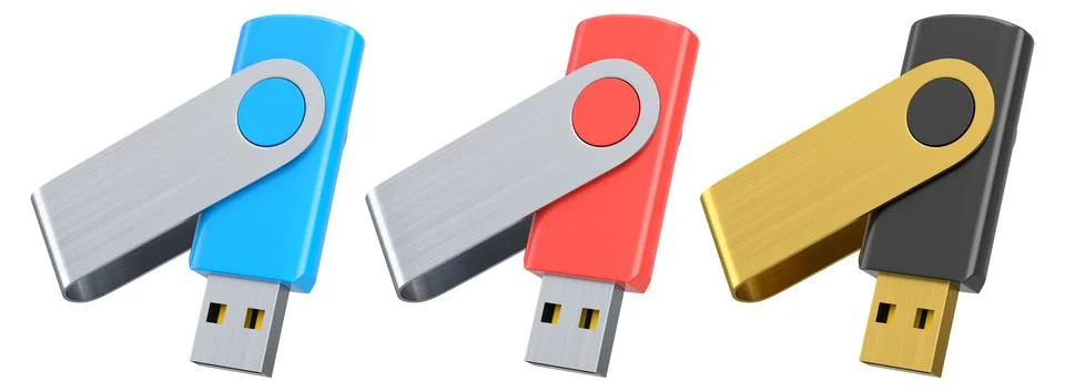 Portable blue USB flash drive stick for workspace isolated on white backgroun Stock Illustration