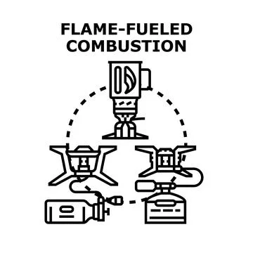 Portable camping stoves generating flame fueled combustion Stock Illustration