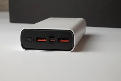 Portable charger with multiple output options for tech enthusiasts on the move Stock Photos