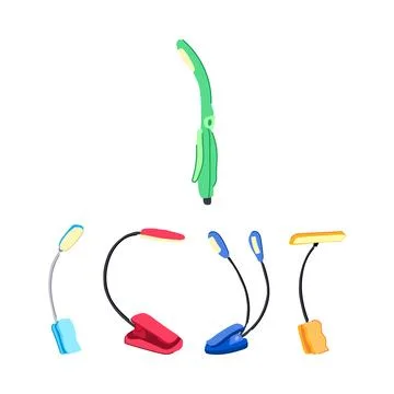 Portable clip on book reading lights set creating illumination Stock Illustration
