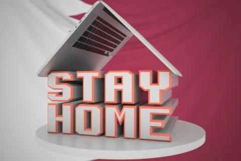 Portable computer and STAY HOME inscription with flag of Qatar as a background Stock Illustration