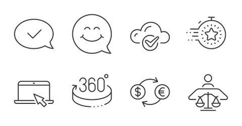 Portable computer, Approved message and Smile face icons set. Cloud computing Stock Illustration