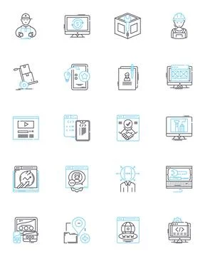 Portable computer linear icons set. Laptop, Notebook, Ultrabook, Chromebook Stock Illustration