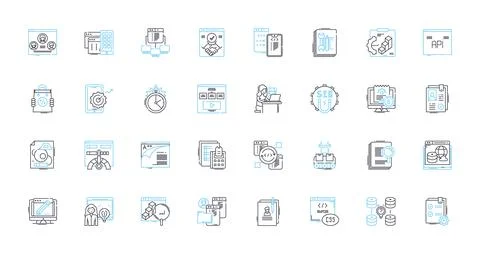 Portable computer linear icons set. Laptop, Notebook, Ultrabook, Chromebook Stock Illustration