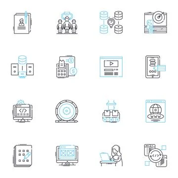 Portable computer linear icons set. Laptop, Notebook, Ultrabook, Chromebook Stock Illustration