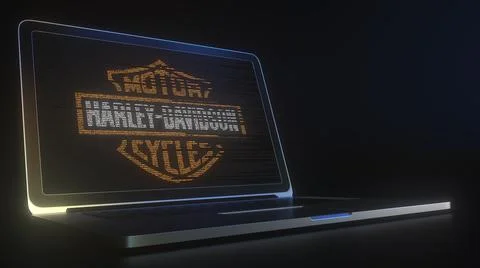 Portable computer with the logo of HARLEY-DAVIDSON made with code strings Stock-Illustration