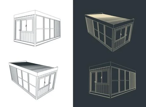 Portable container office drawings Stock Illustration