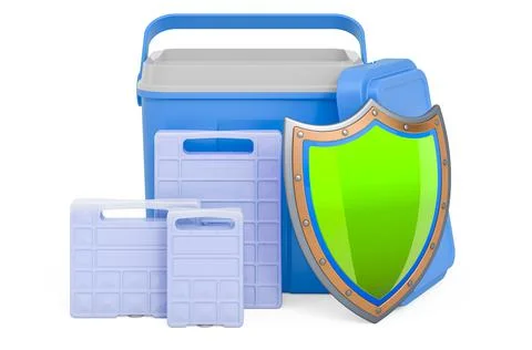 Portable cool box with shield, 3D rendering Stock Illustration