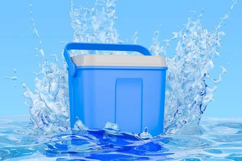 Portable Cool Box with water splashes, 3D rendering Stock-Illustration