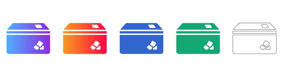 Portable Cooler Box with Ice Cubes Icon Set for Cold Storage Stock Illustration