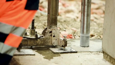 Portable core drilling machine. Concrete testing equipment Stock Footage 97931728