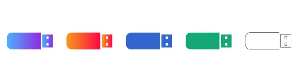 Portable Data Storage USB Icons Set Stock Illustration