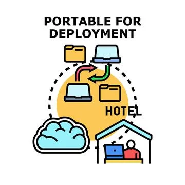 Portable deployment concept with remote worker accessing data Stock Illustration