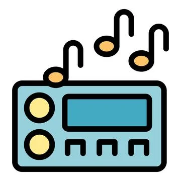 Portable digital audio player playing music, with musical notes, representing Stock Illustration