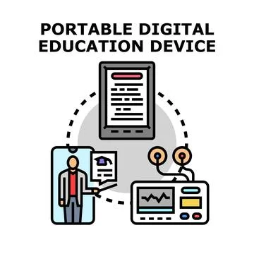 Portable digital education device and remote learning concept 스톡 일러스트
