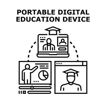 Portable digital education device for online learning Stockillustratie