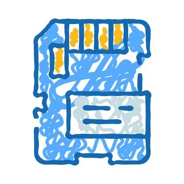 Portable digital storage card doodle line art Stock Illustration
