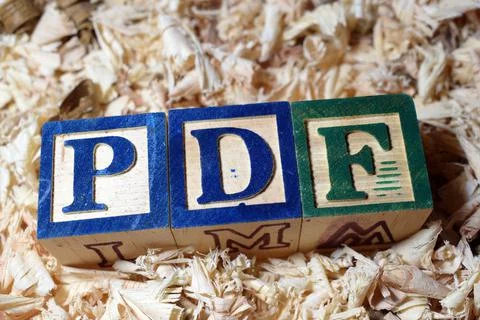 Portable Document Format (PDF) acronym arranged with wooden blocks Stock Photos