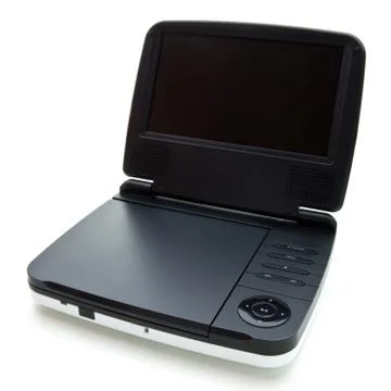 Portable dvd player with small screen and white colored body Stock Photos
