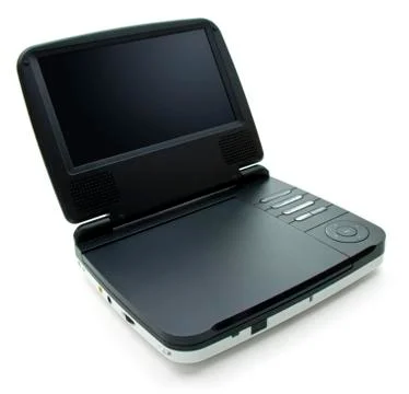 Portable dvd player with small screen and white colored body Stock Photos
