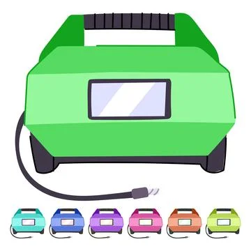 Portable electric air compressor inflating automobile tires graphic Illustrazione stock
