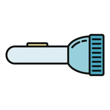 Portable electric flashlight illuminating darkness light beam Illustration