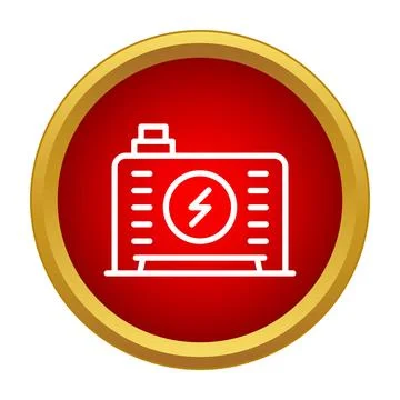 Portable electric generator icon on red circle background Stock Illustration