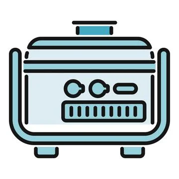Portable electric generator producing backup power outline icon Stock Illustration