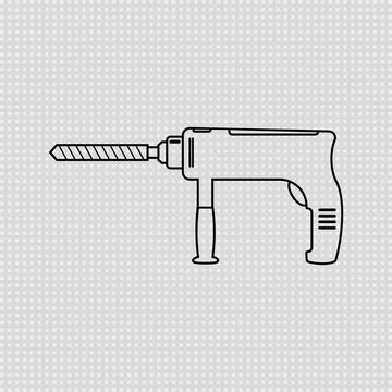 Portable electric hand drill sketch drawing with bit. Power drill icon.  Stock Illustration