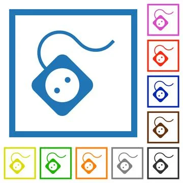 Portable electrical outlet with one socket and cord solid flat framed icons Stock Illustration