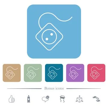 Portable electrical outlet with one socket and cord solid white flat icons on Stock Illustration