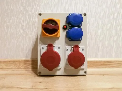 Portable electrical panel with AC outlets 스톡 사진