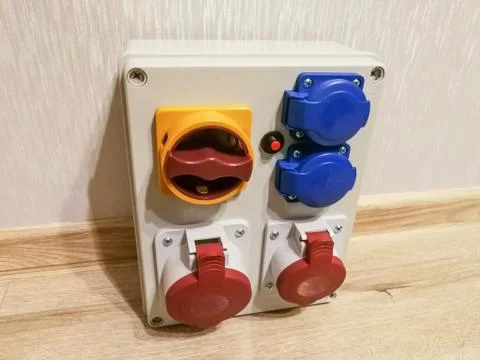 Portable electrical panel with AC outlets Foto stock