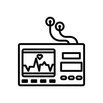 Portable electrocardiogram linear logo mark in black and white Stock Illustration