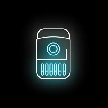 Portable electronic device glowing neon icon on black Stock Illustration