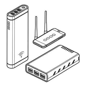 Portable Electronic Tech Gadgets Power Bank and Mobile Router Stock Illustration
