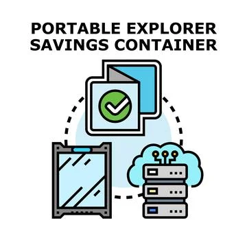 Portable explorer savings container concept illustrating data management Stock Illustration