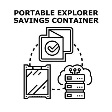 Portable explorer savings container concept illustrating data management Stock Illustration
