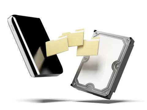 Portable external hard disk and folders Stock Illustration