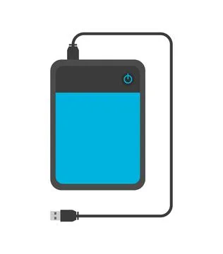 Portable external hard drive with USB cable isolated on white background Illustrazione stock