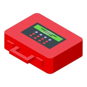 Portable fire alarm control panel with display and buttons showing status Stock Illustration