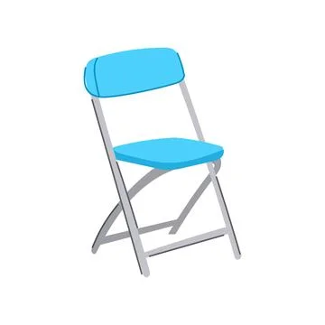 Portable folding chair featuring blue fabric and silver frame design Illustrazione stock
