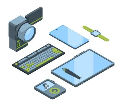 Portable gadgets isometric 3D vector illustrations set Stock Illustration