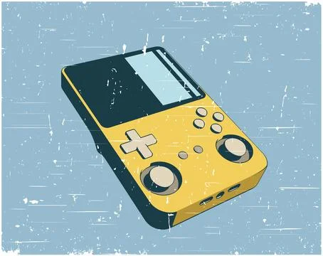 Portable game console for retro gaming old poster Stock Illustration